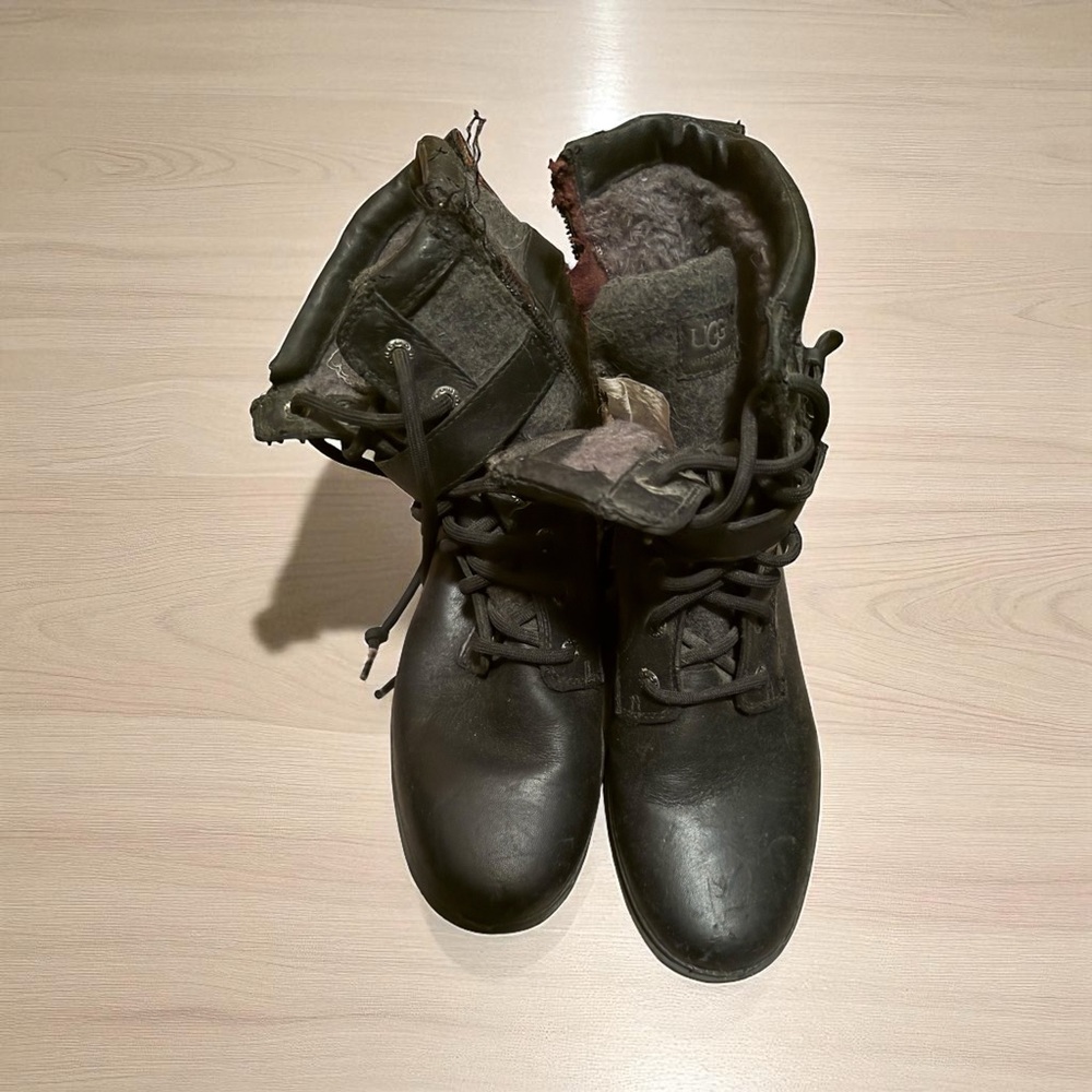 UGG Black Leather Lace-Up Boots